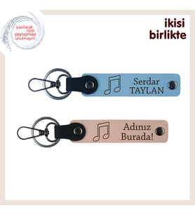Ortak Ruhun Müziğini Yansıtan Hediye, İsimli Deri Anahtarlık Takımı, Gök Mavi-Yavru Ağzı