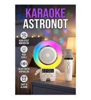 Astronot Tasarımlı RGB Işıklı Karaoke Bluetooth Hoparlör Kablosuz Mikrofonlu