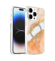 Onegif İphone 14 Pro Max Lotus Simli Magsafe Kapak - Turuncu