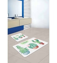 Yeşil bitki desenli Desen Banyo Halısı Klozet Paspas Seti BS243