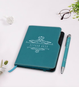 BK Gift Kişiye Özel İsimli Turkuaz Termo Deri Defter Kalem Seti-8