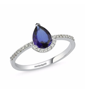 1.05 Karat Pırlanta Safir Yüzük F - Vs2  Beyaz Altın (Çok Renkli)