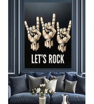 Rock El Hareketi Amblemi Dekoratif Kanvas - Mdf Ahşap Tablo