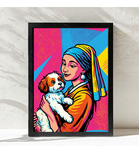 Ezgoola / İnci Küpeli Kız Köpekli Poster Çerçevesiz / Pop Art Tarzı Özel Tasarım / Ezgoola Grafik Poster / 350 gr Kaliteli Kağıt / Poster / Geçmişten Günümüze