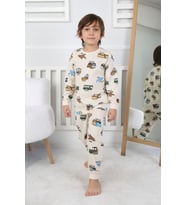 Transportation Veichle Desenli Çocuk Pijama Takımı (Alt-Üst) Bej 3-8 Yaş