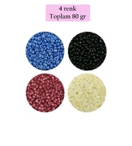 Dökme Cam Kum Boncuk (11/0) 2 mm - 4 Renk - Toplam 80 Gram - BNC401
