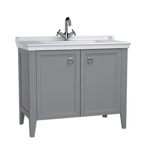 VitrA Valarte Lavabo Dolabı 100 cm Kapaklı Etajerli Lavabolu Tek Armatür Delikli Mat Gri 62157