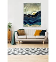 Gold-Mavi Güneşin Doğuşu Sunset Leke Tutmaz Kadife Kumaş Duvar Örtüsü Duvar Halısı Tapestry