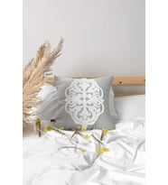Bohem Özel Tasarım Punch Panç Desen Kare Dekoratif Kırlent Kılıfı 43x43 cm Classic Gri