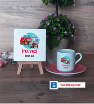 İtfaiyeci Dekoratif Taş, Türk Kahvesi Fincanı Kırmızı İsme Özel Hediye (Model 4)