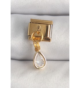 316L Çelik Gold Renk Sallantı Damla Zirkon Taşlı Nomination Charm - TJ-BC1345