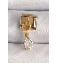 316L Çelik Gold Renk Sallantı Damla Zirkon Taşlı Nomination Charm - TJ-BC1345