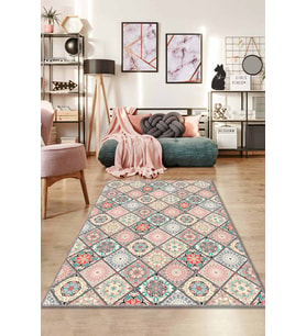Çok Renkli Çini Desen Kaymaz Tabanlı Dekoratif Halı AR067 - 100 x 160 cm
