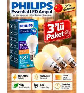 (3 Adet) 13W Sarı Işık (2700K) E27 Duylu (Kalın Duy) Led Ampul