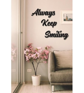 Büyük Always Keep Smiling Duvar Dekoru Ahşap MDF Tablo Hellove Tablo (Siyah - Beyaz)