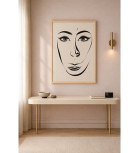 İkili Profil Line Art Yüzler Ahşap Çerçeveli Duvar Tablosu