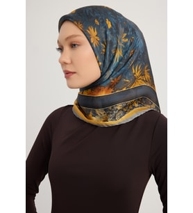 Schaless Gecenin Bahçesi - Nar Çiçeği - Aurora Desenli Janjan Eşarp - 90x90 Cm (Gri)