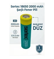 Sertec 18650 Şarjlı Pil 2000mAh Fener Pili 3.7V Li-ion Başlıksız Düz