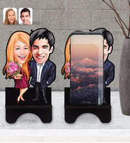 BK Gift Kişiye Özel Sevgililer Karikatürlü Ahşap Biblo Telefon Standı-94