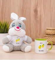Kişiye Özel Sevimli Limonlar Peluş Tavşan ve Yeşil Kupa
