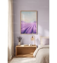 Lavanta Tarlası Minimalist 1. Kalite Ahşap Çerçeveli Tablo