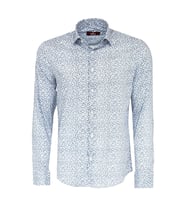 Beyaz Üzerine Mavi Çiçek Desenli Slim Fit Gömlek - Wessi