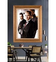 Altın Varaklı Çerçeveli Paspartulu Atatürk Tablo nl121 (Gold)
