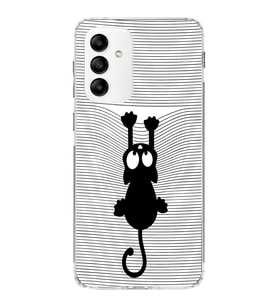Samsung Galaxy M13 Kapak Çizgi Kedi (Beyaz) Tasarımlı Şeffaf Kılıf