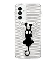 Samsung Galaxy M13 Kapak Çizgi Kedi (Beyaz) Tasarımlı Şeffaf Kılıf