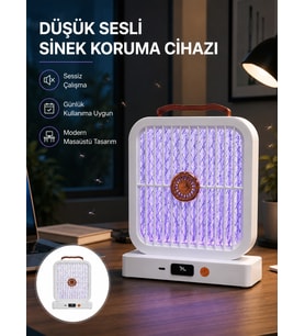 Masaüstü Şarjlı Elektrikli Sinek Öldürücü UV Teknolojili Beyaz Cihaz