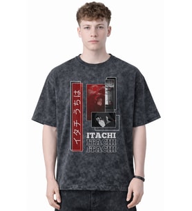 Itachi Uchiha Naruto Anime Baskılı Unisex Oversize Eskitme Yıkamalı Tişört
