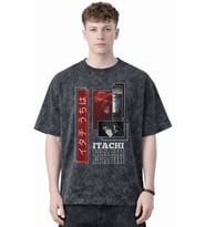 Itachi Uchiha Naruto Anime Baskılı Unisex Oversize Eskitme Yıkamalı Tişört