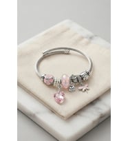 Pembe Kristal Kalp Charmlı Gümüş Renk Bileklik