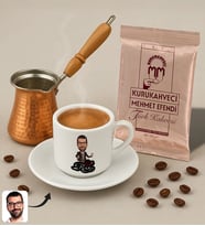BK Gift Kişiye Özel İsimli Evin Reisi Tasarımlı Türk Kahvesi Fincanı & Bakır Cezve & Türk Kahvesi Seti-3, Arkadaş Hediye, Sevgiliye Hediye