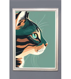 Modern Kedi Desenli Dijital Baskılı Kadife Kumaş Çerçeveli Tablo TBL0037 (Çok Renkli)