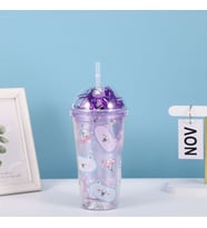 Ayıcık Işıklı ve Pipetli Bardak, 450 ml, Pullu ve Kapaklı, Beyaz, 20x8 (Beyaz)