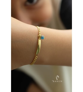 925 Ayar Gümüş Göz Nazar Bebek Kız Çocuk Erkek Çocuk Künye Bileklik (Gold)