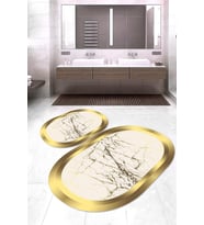 Dijital Baskılı Kaymaz Taban Yıkanabilir Oval 2'li Klozet Takımı Banyo Paspası NOKZ-SD-493 (Gold)