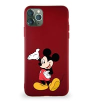 Apple iPhone 11 Pro Max Soft Premier Kapak Mickey Mouse-C Tasarımlı Silikon Kılıf - Mürdüm (Şeffaf)