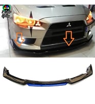Mitsubishi Lancer Evo Mavi Renkli Şeritli Dilli Ön Lip 4 Prç Parlak Siyah ABS