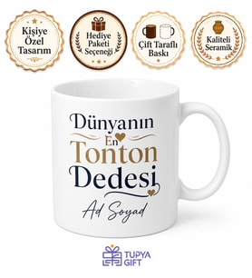 Dünyanın En Tonton Dedesi Yazılı Seramik Kahve Kupası Hediyelik Bardak Dedeye Hediye