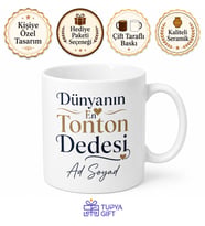 Dünyanın En Tonton Dedesi Yazılı Seramik Kahve Kupası Hediyelik Bardak Dedeye Hediye