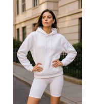 Kadın Kapüşonlu Cepli İçi Polarlı Sweatshirt (Beyaz)