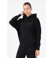 Maraton Oversize Kadın Kapüşonlu Siyah Sweatshirt