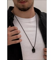 Erkek Kolye - Şovalye Kuru Kafa Model Erkek Çelik Kolye - 316 L Paslanmaz Çelik 5213265986661