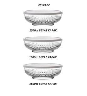 3'lü Saklama Kabı Seti, Beyaz Kapaklı, 1500cc, Pratik ve Şık Tasarım