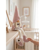 İskandinav Şans Cücesi-Kitap Tutucu-Bebek odası ev ofis dekoru hediyelik--Baby Pink Girl - 58 cm