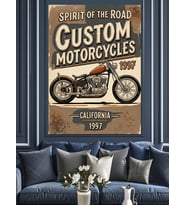 Custom Motorcycles Vintage Tabela Dekoratif Kanvas - Mdf Ahşap Tablo