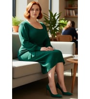 Kadın Triko Bodycon Kalıp Midi Elbise Kare Yaka Balon Kol Detaylı Kuşaklı Şık Tasarım Kaliteli