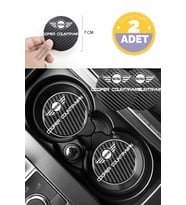 MINI Cooper Countryman Siyah Karbon Bardak Altlığı MINI Logolu Cooper Countryman Yazılı Dayanıklı 7 cm Tasarımı 2 Adet